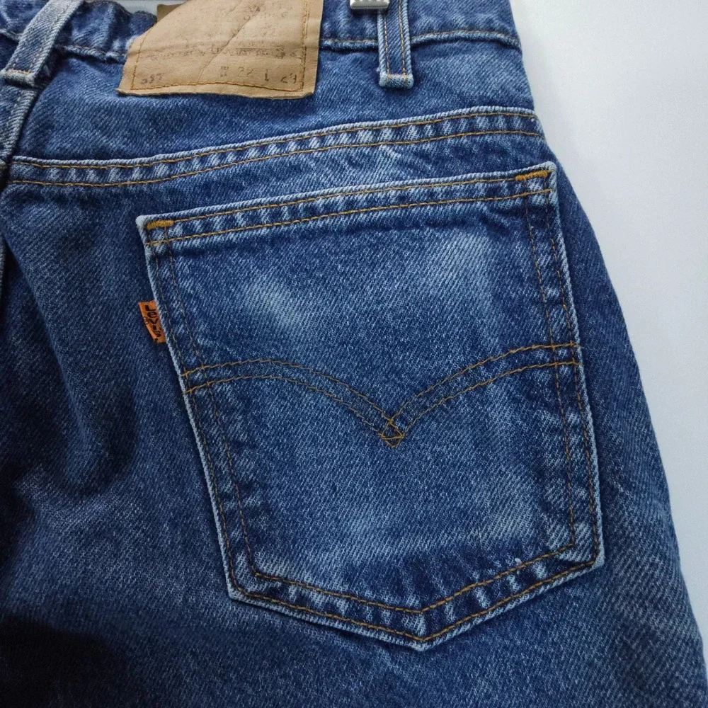 VTG Y2K Levi 517 Mens 32x24 Blue Orange Tab Straight Leg Jeans USA Made Fade